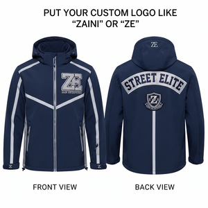 Veste Softshell Premium 300 GSM Bleu Marine avec Panneaux Blancs Contrastants, Broderie Personnalisée, Logo Appliqué, à Capuche, Vêtement d'Extérieur - Product Image 1