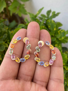 14K Gold Rhodium Plated Luxury Multi Sapphire Hoop Earrings with Diamond Accents for Wedding & Gift Fine Jewelry - Product Image 2