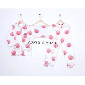 Conjunto de Pijama de 2 Piezas para Mujer, Estilo Bohemio, Romántico, Elegante, Clásico, Veraniego, Suave, 100% Algodón, Estampado Floral, Cintura Elástica, Top y Pantalones - Product Image 1