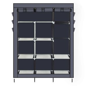 Armadio Moderno Pieghevole in Plastica con Telaio in Metallo e Tessuto Non Tessuto Grigio per Camera da Letto e Soggiorno - Product Image 6