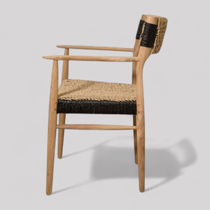 Chaise de salle à manger au design moderne avec dossier en corde tressée et structure en bois de teck pour l'ameublement de la maison - Product Image 5