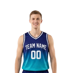 Ensemble uniforme de basket-ball personnalisé pour hommes, dégradé, maillot sans manches, impression du nom et du numéro, short assorti, séchage rapide, 100% polyester - Product Image 4