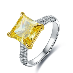 Bague en topaze jaune taille princesse en argent 925, sertie pavé, bague de fiançailles de luxe pour femme - Product Image 1