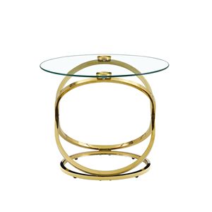 Tavolino da Caffè Moderno Rotondo in Vetro con Finitura Cromata (Oro) per Soggiorno - Product Image 3