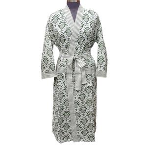 Bata de algodón de longitud completa para mujer, estampado floral, cuello en V, manga larga, con cinturón, transpirable, ropa de dormir clásica, tejido de punto suave, lavable a máquina - Product Image 1