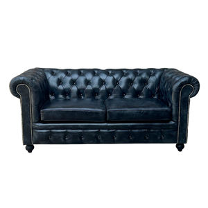Canapé Chesterfield 2 places en cuir gris |   Canapé deux places à accoudoirs roulés et capitonné à la main |   Fourrure de luxe classique vintage pour salon - Product Image 3