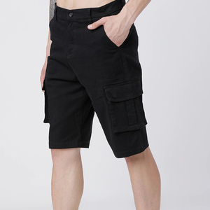 Shorts cargo noirs pour hommes avec plusieurs poches, taille mi-haute, style décontracté, tissu en toile 100% coton - Product Image 3