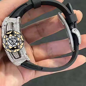 <b>Silicone</b> Black Rubber Band Buckle Clasp Lab Diamond Watch Analog Quartz Movement Square Case Sapphire Crystal Watch - Product Image 4