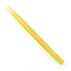 Kounain Professional Quality Gold Plasma Isolation Eyelash Extension Tweezers Sharp Fine Points Perfect Grip Straight slim 14cm