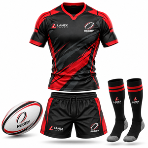 Custom <b>Rugby</b> Uniform Set for Men with Sublimated Design Breathable Polyester Fabric Lightweight Sports Jersey & <b>Shorts</b> for Team - Product Image 1