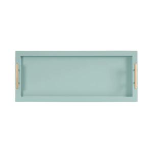 Plateau rectangulaire décoratif en métal vert avec poignées en métal doré, parfait pour le service à domicile, l'utilisation au bureau et les événements formels, provenant d'Inde. - Product Image 2