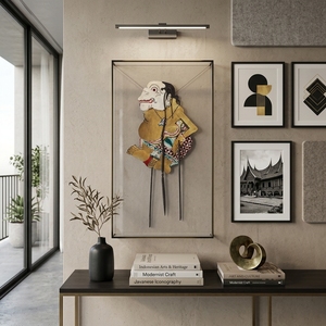 Marionnette de l'ombre Wayang Kulit Bagong en cuir indonésien artisanal, décoration de table traditionnelle javanaise, objet d'art ethnique - Product Image 5