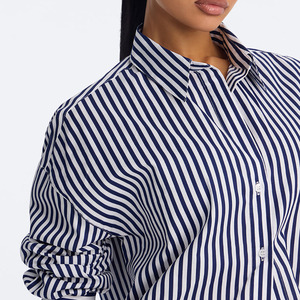 Plus Size Design Button <b>Down</b> Shirt Women's Cotton Breathable Long-Sleeved Gray Stripe Print Shirt Versatile Loose Drop Shoulder - Product Image 3