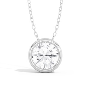 Collier Pendentif en Argent 925 avec Moissanite Ronde Taille Brillant Sertie en Bezel, Chaîne Classique pour Femme - Product Image 2
