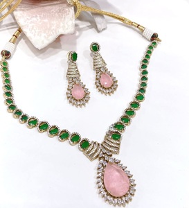 Attractive Premium Quality Brass Gold Plated CZ <b>Statement</b> Fusion Zircon <b>Necklace</b> Earrings Set Women's for Wedding Gift Party - Product Image 5