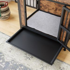 27.48 \ "legno rustico marrone cassa per cani piccolo cane al coperto canile 2 porte scorrevoli in ferro decorativi per animali domestici mobili spessi - Product Image 5