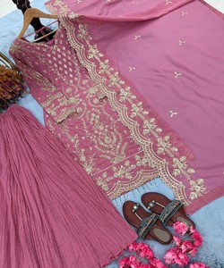 Salwar Kameez Dupatta de Georgette con Bordado de Diseñador, Traje Tradicional Étnico para Mujer, Atuendo para Bodas y Fiestas, Multicolor, Secado Rápido - Product Image 3