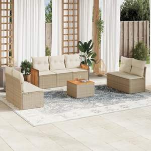 Conjunto de Sofá Grande de Ratán Sintético PE Beige para Jardín con Fundas Extraíbles - Product Image 1
