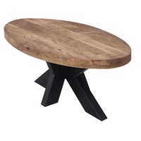 Table basse en bois massif de style industriel de forme rectangulaire Akku Art AK-CT-2022-01, design antique, pieds en métal, pour salon