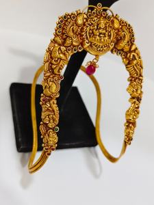 Joyería de templo Lakshmi de oro macizo de 22k, brazalete de oro amarillo auténtico, Bajuband Vanki, joyería nupcial tradicional del sur de la India para mujeres. - Product Image 2