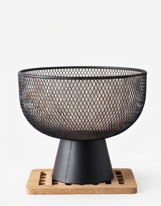 Panier de rangement pour fruits en fil métallique noir avec support sur pied et base en bois, idéal pour la cuisine et la présentation - Vente en gros - Product Image 2
