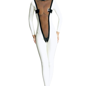 Mono blanco de manga larga con cintura alta y diseño hueco, sexy, para discoteca, ajustado, largo, para mujer - Product Image 1