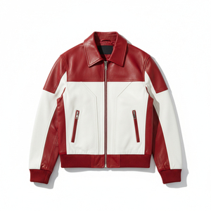 Custom <b>red</b> and white Biker <b>Leather</b> <b>Jacket</b> <b>Men</b> Genuine <b>Leather</b> OEM Manufacturer Wholesale Supplier - Product Image 1