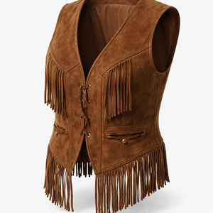 Wholesale Custom Brown <b>Suede</b> Fringe Vest for Women - Factory Direct Supplier of Premium <b>Jackets</b> - Product Image 3