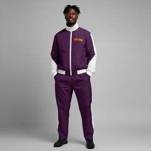 <b>Men's</b> <b>Purple</b> White Tracksuit Full Zip Stand Collar Sporty Style Breathable 100% Polyester Regular Fit Autumn Wear - Product Image 3
