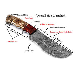 Couteaux de traqueur en acier inoxydable Damas faits à la main, outil d'extérieur, couteaux de traqueur Damas personnalisés, couteau de survie et de camping en plein air - Product Image 3