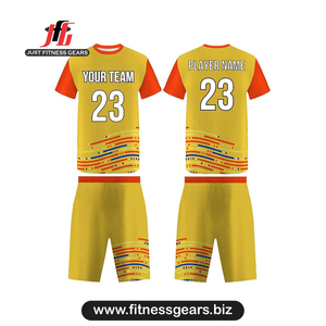 Ensemble de maillots de volley-ball personnalisés jaune orange sublimés, anti-transpiration, unisexe, adulte - Product Image 1