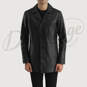 Blazer en cuir véritable noir de qualité supérieure pour homme, coupe ajustée, classique, boutonné, décontracté, pour le travail, l'hiver, veste de voiture - Product Image 5