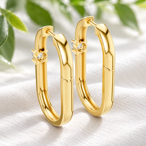18K Yellow Gold Solitaire Round Lab Grown Diamond E VVS Elongated Oval Shaped Huggie <b>Hoop</b> <b>Earrings</b> Fine Jewelry OEM Manufacturer - Product Image 4