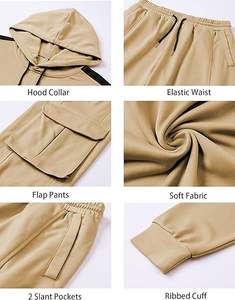 Conjunto deportivo superior para hombre, 2 piezas, sudadera con capucha, pantalón cargo, conjunto para calentamiento, entrenamiento y gimnasio. - Product Image 5