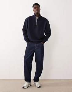 Sweat-shirt à col zippé 1/4 en coton pour homme, molleton uni 400 g/m², lourd, personnalisable, vierge - Product Image 3