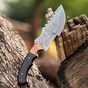 Cuchillo de hoja fija de acero de Damasco de gran venta con mango de madera, hecho a mano, para exteriores, Bowie, para camping, soporte OEM personalizado - Product Image 1