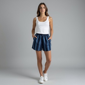 <b>Boxer</b> <b>shorts</b> for <b>girls</b> in rich navy and blue thick stripes cozy relaxing wide leg roomy pocket design for everyday wear - Product Image 1