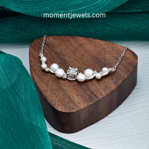 Collier de luxe en perles et moissanite pour femme, chaîne en argent sterling 925 plaqué rhodium, fabrication diamantée - Product Image 6