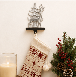 Silver Reindeer and Pine Tree Christmas <b>Stocking</b> <b>Holder</b> For Mantel Heavy Duty Weighted Metal <b>Stocking</b> Hanger With Non-Slip Base - Product Image 2