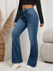 Jean taille haute pour femme, coupe évasée, style bootcut, jambe large, en denim extensible – Parfait pour les voyages, les soirées et l'usage quotidien - Product Image 2
