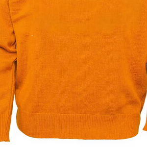 Suéter naranja con cuello en V y ribete morado y rayas en las mangas, de punto, de manga larga para mujer - Product Image 3