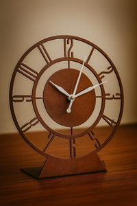 Horloge de table vintage en métal marron avec aiguilles argentées, design à chiffres romains, horloge de bureau décorative sur pied - Product Image 5