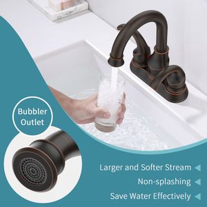 Rubinetto per lavabo da bagno con leva in bronzo oliato, bocca girevole a 360°, stile mezzaluna, interasse 4 pollici - Product Image 2