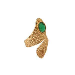 Bague ajustable en or 18 carats plaqué or avec pierre d'émeraude, faite à la main, bijou statement, cadeau pour elle, pierre de naissance de mai - Product Image 5