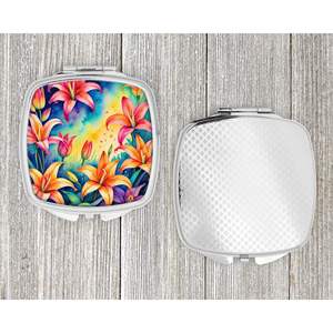 Coloré Lys Décoratif Voyage Maquillage Miroir Compact Pliant Poche Miroir pour Femmes et Filles Cadeau - Product Image 4