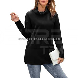 Sweat-shirts pour femmes à manches longues, couleurs personnalisées, col roulé, de haute qualité, tendance hivernale, doublés, anti-rides, tissés - Product Image 4