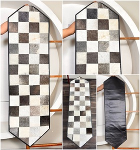 March Expo 2026 Hand Tooled Genuine Cowhide Leather Table Runner Designer Piece Black & White Checkered Pattern Dining Table Mat - Product Image 3