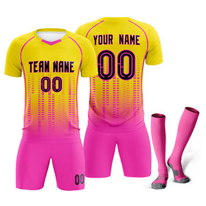 ชุดฟุตบอลสีดำชมพูแบบใหม่พร้อมโลโก้ทีมแบบกำหนดเอง ชุดฟุตบอลซับลิเมชั่นสำหรับผู้ชาย ปรับแต่งได้เต็มรูปแบบ ระบายอากาศได้ดี - Product Image 6