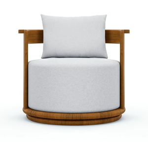 Fauteuil lounge élégant et minimaliste avec structure en teck massif et coussins blancs moelleux - Product Image 1