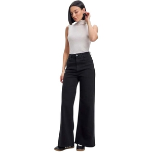 Jeans de mezclilla de pierna ancha y corte relajado para mujer, estilo casual de cintura alta - Product Image 1